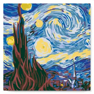 Figured'Art Mini Peinture par Numéro Adulte 20x20cm avec cadre Van Gogh Nuit Etoilée - Petit Format Kit de Loisir Créatif DIY Numéro d'Art Complet pas cher