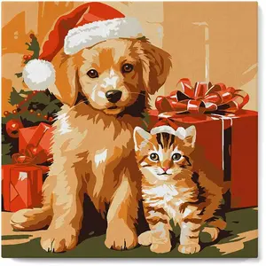 Comparateur de prix : Figured'Art Mini Peinture par Numéro Adulte 20x20cm avec cadre Chat et Chien de Noël - Petit Format Kit de Loisir Créatif DIY Numéro d'Art Complet