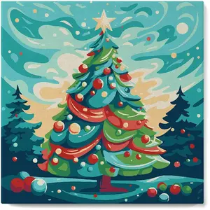 Figured'Art Mini Peinture par Numéro Adulte 20x20cm avec cadre Sapin de Noël Abstrait - Petit Format Kit de Loisir Créatif DIY Numéro d'Art Complet pas cher