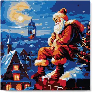 Figured'Art Mini Peinture par Numéro Adulte 20x20cm avec cadre Père Noël sur les toits - Petit Format Kit de Loisir Créatif DIY Numéro d'Art Complet pas cher