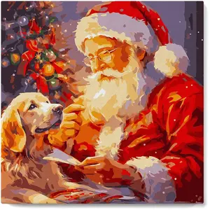 Comparateur de prix : Figured'Art Mini Peinture par Numéro Adulte 20x20cm avec cadre Père Noël et son Chien - Petit Format Kit de Loisir Créatif DIY Numéro d'Art Complet