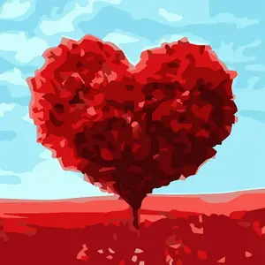 Figured'Art Diamond Painting - Figured’Art - Arbre rouge Coeur - 25x25cm - Kit complet - Diamants ronds pas cher