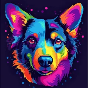 Figured'Art Mini broderie diamant : Chien Abstrait Pop Art Néon  - toi... pas cher