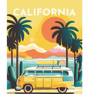 Figured'Art Peinture par Numéro Adulte avec Cadre Affiche Vintage Californie - Activité Manuelle Kit de Loisir Créatif DIY Numéro d'Art Complet - 40x50cm toile tendue sur châssis