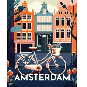 Figured'Art Peinture par Numéro Adulte avec Cadre Affiche Vintage Amsterdam - Activité Manuelle Kit de Loisir Créatif DIY Numéro d'Art Complet - 40x50cm toile tendue sur châssis pas cher