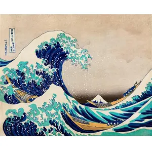 Comparateur de prix : Figured'Art Peinture par Numéro Adulte avec Cadre La Grande Vague de Kanagawa - Katsushika Hokusai - Activité Manuelle Kit de Loisir Créatif DIY Numéro d'Art Complet - 40x50cm toile tendue sur châssis
