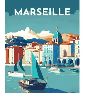 Figured'Art Peinture par Numéro Adulte avec cadre Affiche Vintage Marseille - Numéro d'Art - 40x50cm toile tendue sur châssis pas cher