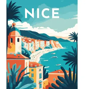 Figured'Art Peinture par Numéro Adulte avec Cadre Affiche Vintage Nice - Activité Manuelle Kit de Loisir Créatif DIY Numéro d'Art Complet - 40x50cm toile tendue sur châssis pas cher