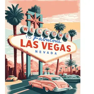 Figured'Art Peinture par Numéro Adulte Affiche Vintage Las Vegas - Activité Manuelle Kit de Loisir Créatif DIY Numéro d'Art Complet - 40x50cm sans châssis en bois pas cher