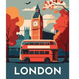 Figured'Art Peinture par Numéro Adulte Affiche Vintage Londres - Activité Manuelle Kit de Loisir Créatif DIY Numéro d'Art Complet - 40x50cm sans châssis en bois pas cher
