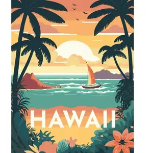 Figured'Art Peinture par Numéro Adulte Affiche Vintage Hawaii - Activité Manuelle Kit de Loisir Créatif DIY Numéro d'Art Complet - 40x50cm sans châssis en bois pas cher