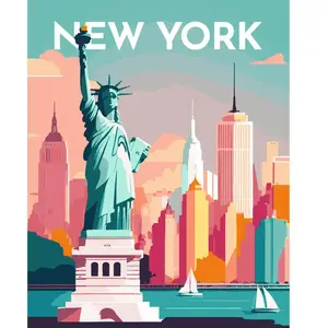 Comparateur de prix : Figured'Art Peinture par Numéro Adulte Affiche Vintage New York - Kit de Loisir Créatif DIY Numéro d'Art - 40x50cm sans châssis