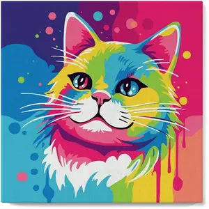 Figured'Art Mini Peinture par Numéro Adulte 20x20cm avec cadre Chat Abstrait Pop Art - Petit Format Kit de Loisir Créatif pas cher