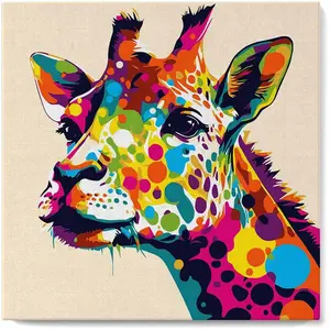 Figured'Art Mini Peinture par Numéro Adulte 20x20cm avec cadre Girafe Abstraite Pop Art - Petit Format Kit de Loisir Créatif DIY Numéro d'Art Complet pas cher