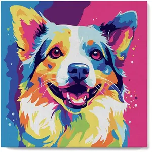 Figured'Art Mini Peinture par Numéro Adulte 20x20cm avec cadre Chien Abstrait Pop Art - Petit Format Kit de Loisir Créatif DIY Numéro d'Art Complet pas cher