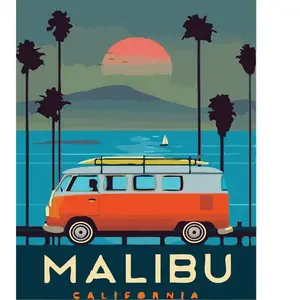 Figured'Art Peinture par Numéro Adulte Malibu Vintage - Activité Manuelle Kit de Loisir Créatif DIY Numéro d'Art Complet - 40x50cm sans châssis en bois pas cher