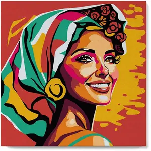 Figured'Art Mini Peinture par Numéro Adulte 20x20cm avec cadre Femme Exotique Pop Art - Petit Format Kit de Loisir Créatif DIY Numéro d'Art Complet