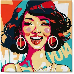 Figured'Art Mini Peinture par Numéro Adulte 20x20cm avec cadre Femme Souriante Pop Art - Petit Format Kit de Loisir Créatif DIY Numéro d'Art Complet pas cher
