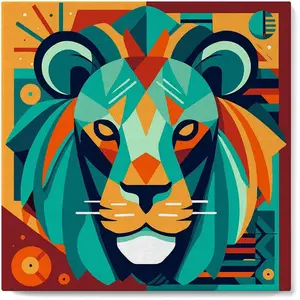 Figured'Art Mini peinture au numéro : Lion Art Déco  - toile tendue sur chassis pas cher
