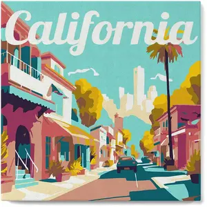 Figured'Art Mini Peinture par Numéro Adulte 20x20cm avec cadre Rue en Californie - Petit Format Kit de Loisir Créatif DIY Numéro d'Art Complet pas cher