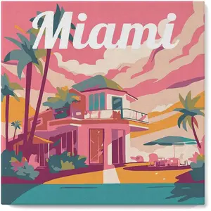 Figured'Art Mini Peinture par Numéro Adulte 20x20cm avec cadre Miami - Petit Format Kit de Loisir Créatif DIY Numéro d'Art Complet pas cher
