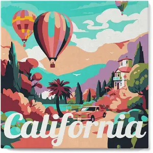 Figured'Art Mini Peinture par Numéro Adulte 20x20cm avec cadre Montgolfière en Californie - Petit Format Kit de Loisir Créatif DIY Numéro d'Art Complet pas cher