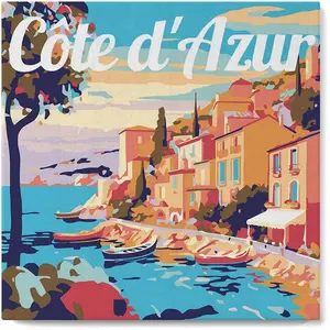 Figured'Art Mini Peinture par Numéro Adulte 20x20cm avec cadre Côte d'Azur - Petit Format Kit de Loisir Créatif DIY Numéro d'Art Complet pas cher