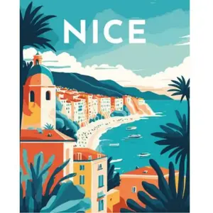 Comparateur de prix : Figured'Art Peinture par Numéro Adulte Affiche Vintage Nice - Kit de Loisir Créatif DIY Numéro d'Art - 40x50cm sans châssis