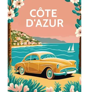 Figured'Art Peinture par Numéro Adulte Affiche Vintage Côte d'Azur - Activité Manuelle Kit de Loisir Créatif DIY Numéro d'Art Complet - 40x50cm sans châssis en bois pas cher