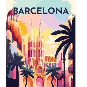 Comparateur de prix : Figured'Art Peinture par Numéro Adulte Affiche Vintage Barcelone - Activité Manuelle Kit de Loisir Créatif DIY Numéro d'Art Complet - 40x50cm sans châssis en bois