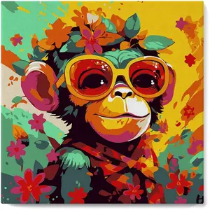 Figured'Art Mini Peinture par Numéro Adulte 20x20cm avec cadre Singe Fantaisie et Fleurs - Petit Format Kit de Loisir Créatif DIY Numéro d'Art Complet pas cher