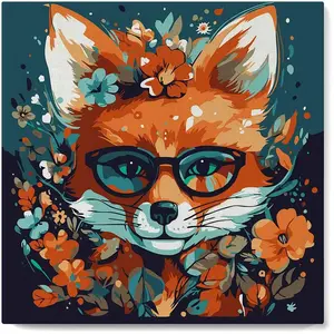Figured'Art Mini Peinture par Numéro Adulte 20x20cm avec cadre Renard Fantaisie et Fleurs - Petit Format Kit de Loisir Créatif
