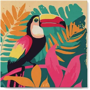 Figured'Art Mini Peinture par Numéro Adulte 20x20cm avec cadre Toucan Tropical - Petit Format Kit de Loisir Créatif DIY Numéro d'Art Complet pas cher