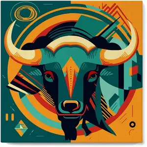 Figured'Art Mini Peinture par Numéro Adulte 20x20cm avec cadre Taureau Art Déco - Petit Format Kit de Loisir Créatif DIY Numéro d'Art Complet pas cher