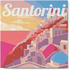 Figured'Art Mini Peinture par Numéro Adulte 20x20cm avec cadre Coucher de Soleil à Santorin - Petit Format Kit de Loisir Créatif DIY Numéro d'Art Complet pas cher