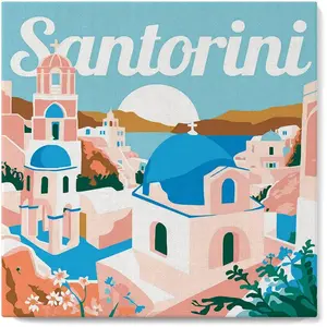 Figured'Art Mini Peinture par Numéro Adulte 20x20cm avec cadre Lever de Soleil à Santorin - Petit Format Kit de Loisir Créatif DIY Numéro d'Art Complet pas cher