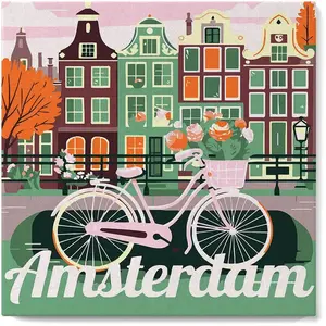 Figured'Art Mini Peinture par Numéro Adulte 20x20cm avec cadre Vélo à Amsterdam - Petit Format Kit de Loisir Créatif