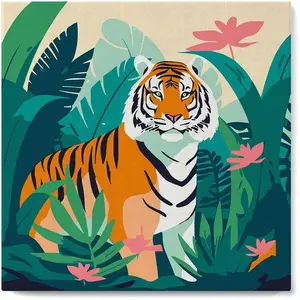 Figured'Art Mini Peinture par Numéro Adulte 20x20cm avec cadre Tigre du Bengale Tropical - Petit Format Kit de Loisir Créatif DIY Numéro d'Art Complet pas cher