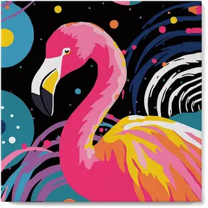 Figured'Art Mini Peinture par Numéro Adulte 20x20cm avec cadre Flamant Rose Abstrait Pop Art - Petit Format Kit de Loisir Créatif DIY Numéro d'Art Complet pas cher