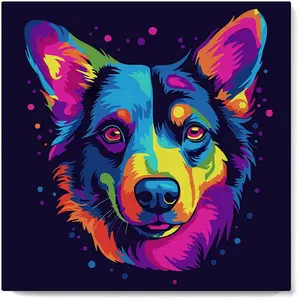Figured'Art Mini Peinture par Numéro Adulte 20x20cm avec cadre Chien Abstrait Pop Art Néon - Petit Format Kit de Loisir Créatif pas cher