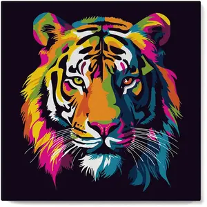 Figured'Art Mini Peinture par Numéro Adulte 20x20cm avec cadre Tigre Abstrait Pop Art - Petit Format Kit de Loisir Créatif DIY Numéro d'Art Complet
