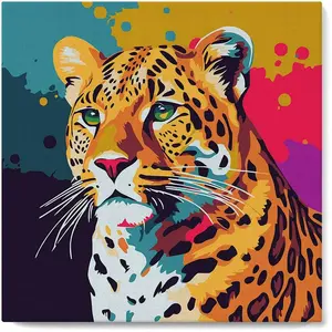 Figured'Art Mini Peinture par Numéro Adulte 20x20cm avec cadre Léopard Abstrait Pop Art - Petit Format Kit de Loisir Créatif DIY Numéro d'Art Complet pas cher