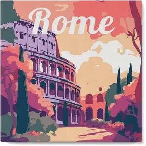 Figured'Art Mini Peinture par Numéro Adulte 20x20cm avec cadre Colisée de Rome - Petit Format Kit de Loisir Créatif DIY Numéro d'Art Complet pas cher