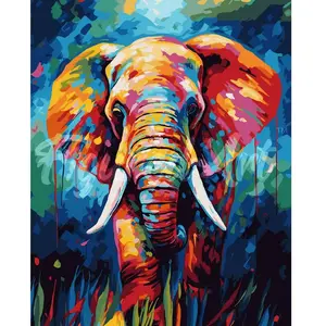 Figured'Art Peinture par Numéro Adulte avec Cadre Éléphant Coloré Abstrait - Activité Manuelle Kit de Loisir Créatif DIY Numéro d'Art Complet Animaux - 40x50cm toile tendue sur châssis pas cher