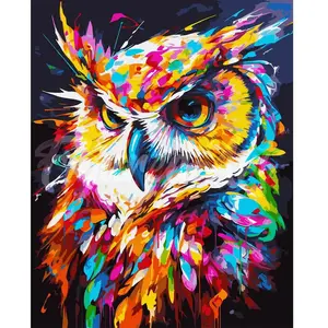Figured'Art Peinture par Numéro Adulte avec Cadre Hibou Coloré Abstrait - Activité Manuelle Kit de Loisir Créatif DIY Numéro d'Art Complet Animaux - 40x50cm toile tendue sur châssis pas cher