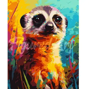 Figured'Art Peinture par Numéro Adulte avec Cadre Suricate Coloré Abstrait - Activité Manuelle Kit de Loisir Créatif DIY Numéro d'Art Complet Animaux - 40x50cm toile tendue sur châssis pas cher