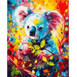 Figured'Art Peinture par Numéro Adulte avec Cadre Koala Coloré Abstrait - Activité Manuelle Kit de Loisir Créatif DIY Numéro d'Art Complet Animaux - 40x50cm toile tendue sur châssis