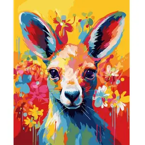 Figured'Art Peinture par Numéro Adulte avec Cadre Kangourou Coloré Abstrait - Activité Manuelle Kit de Loisir Créatif DIY Numéro d'Art Complet Animaux - 40x50cm toile tendue sur châssis pas cher