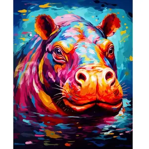 Diamond Painting - Figured’Art - Hippopotame Coloré Abstrait - 40x50cm - Kit Complet - Adultes