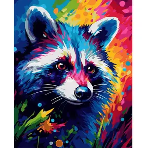 Figured'Art Peinture par Numéro Adulte Raton laveur Coloré Abstrait - Activité Manuelle Kit de Loisir Créatif DIY Numéro d'Art Complet Animaux - 40x50cm sans châssis en bois pas cher